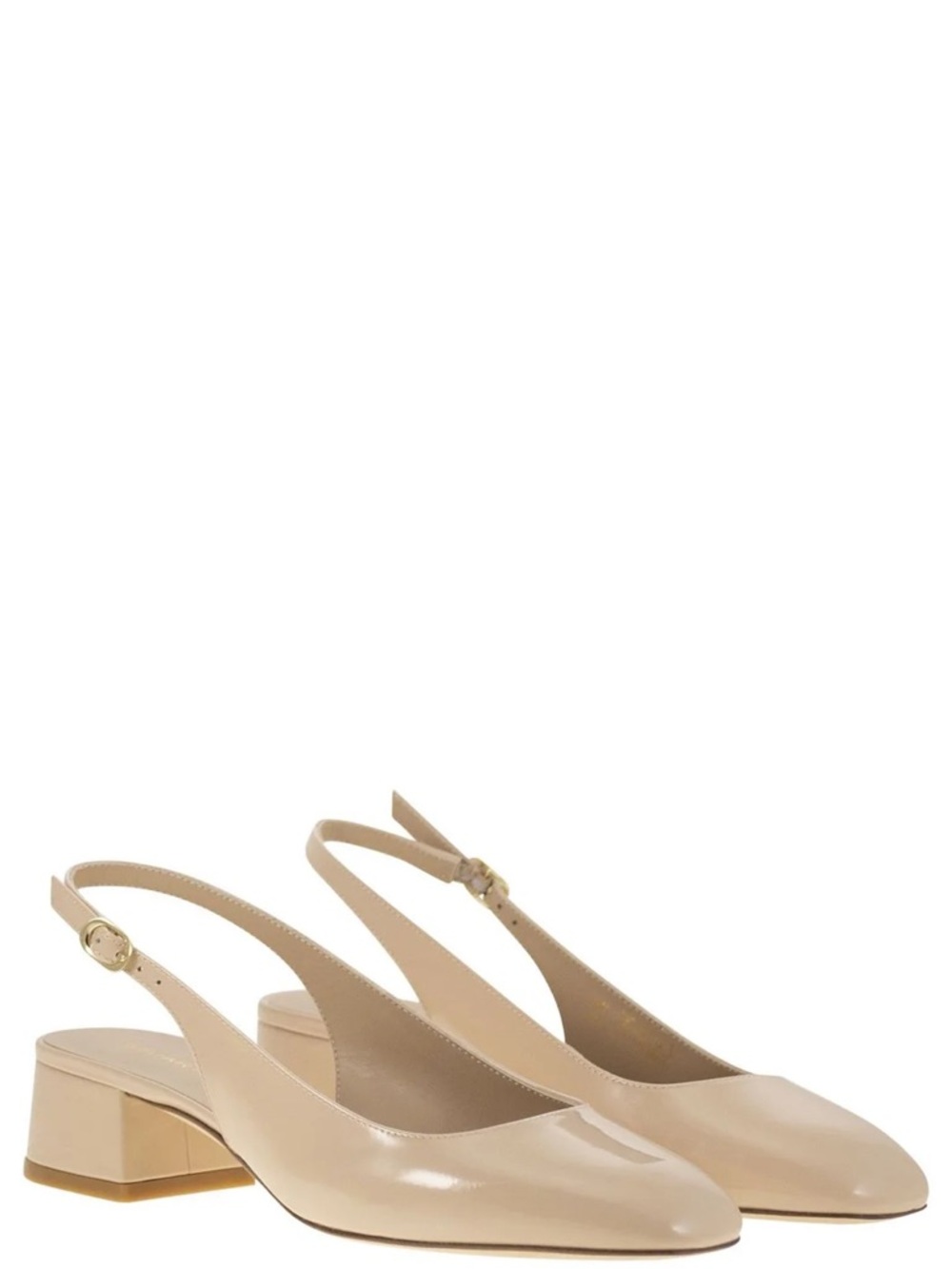 Stuart Weitzman Beige Patent Slingback Low Block Heel Mules